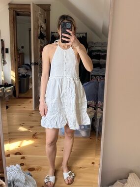 Free People White Halter Smocked Tiered Mini Sundress